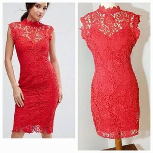 Paper Dolls London Red Sheath Lace Midi Dress Size 10